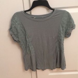 Light aqua peplum embroidered top S